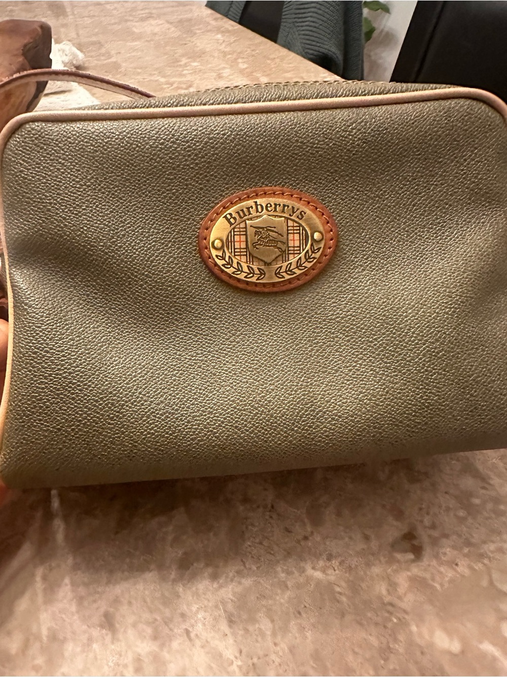 Burberry Olive Green Leather Crossbody with Signature Check Strap - Picture 2 of 12